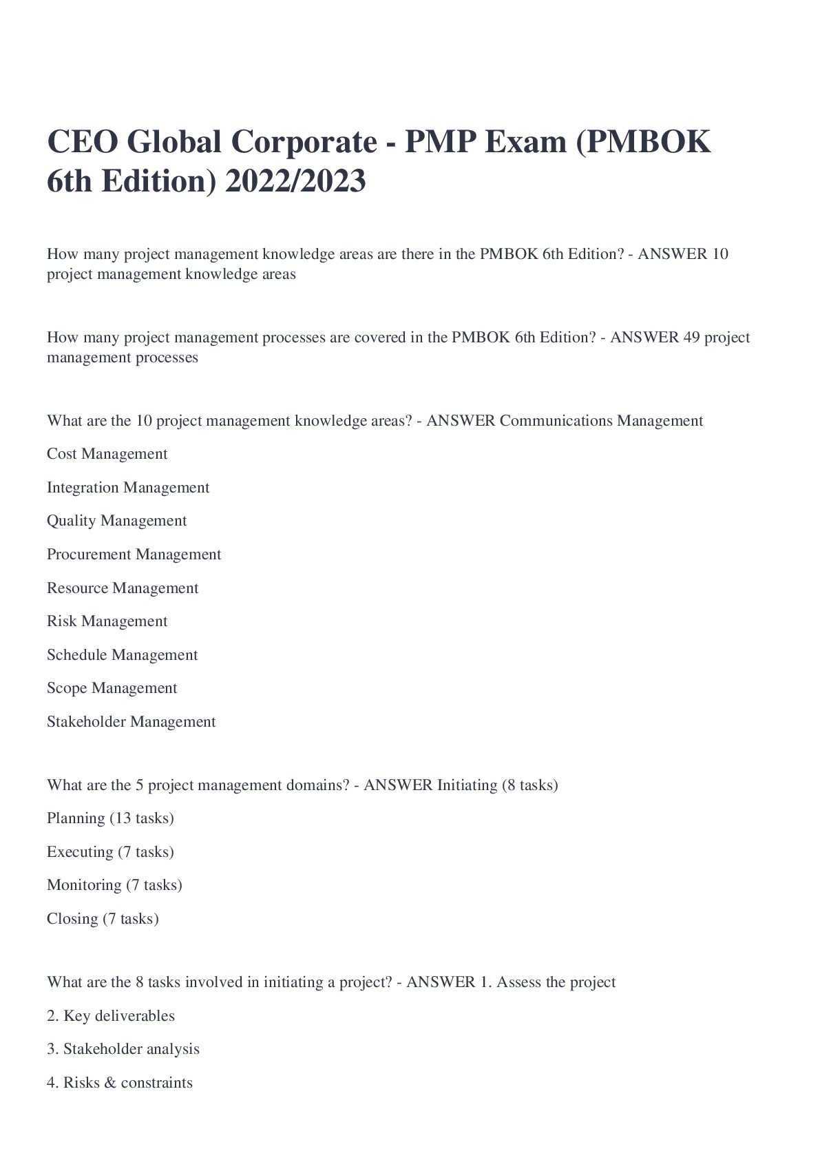 Preview image for CEO Global Corporate - PMP Exam (PMBOK 6th Edition) 2022/2023